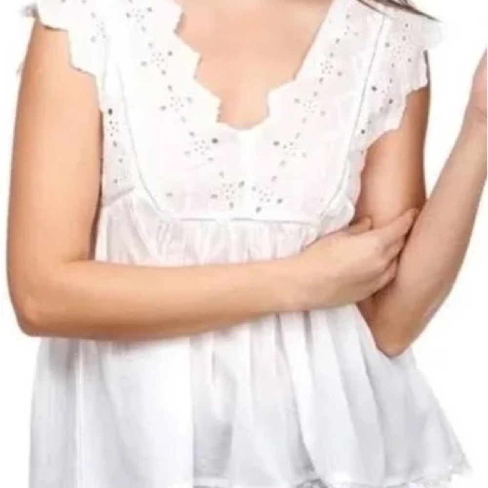 Lucky Brand White Eyelet Peplum Sleeveless Top